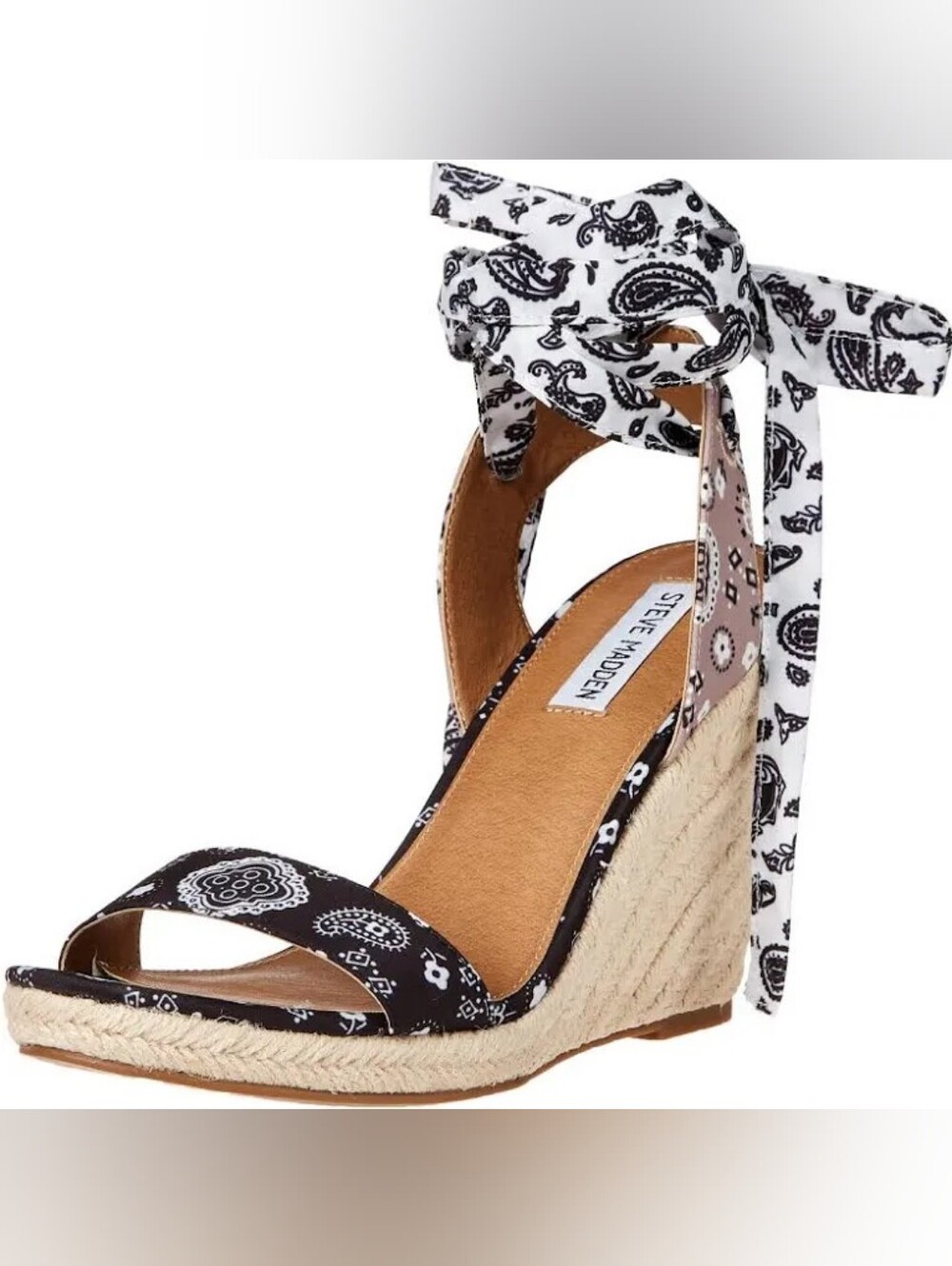 Steve Madden Black & White Bandana Print Espadrille Wedges